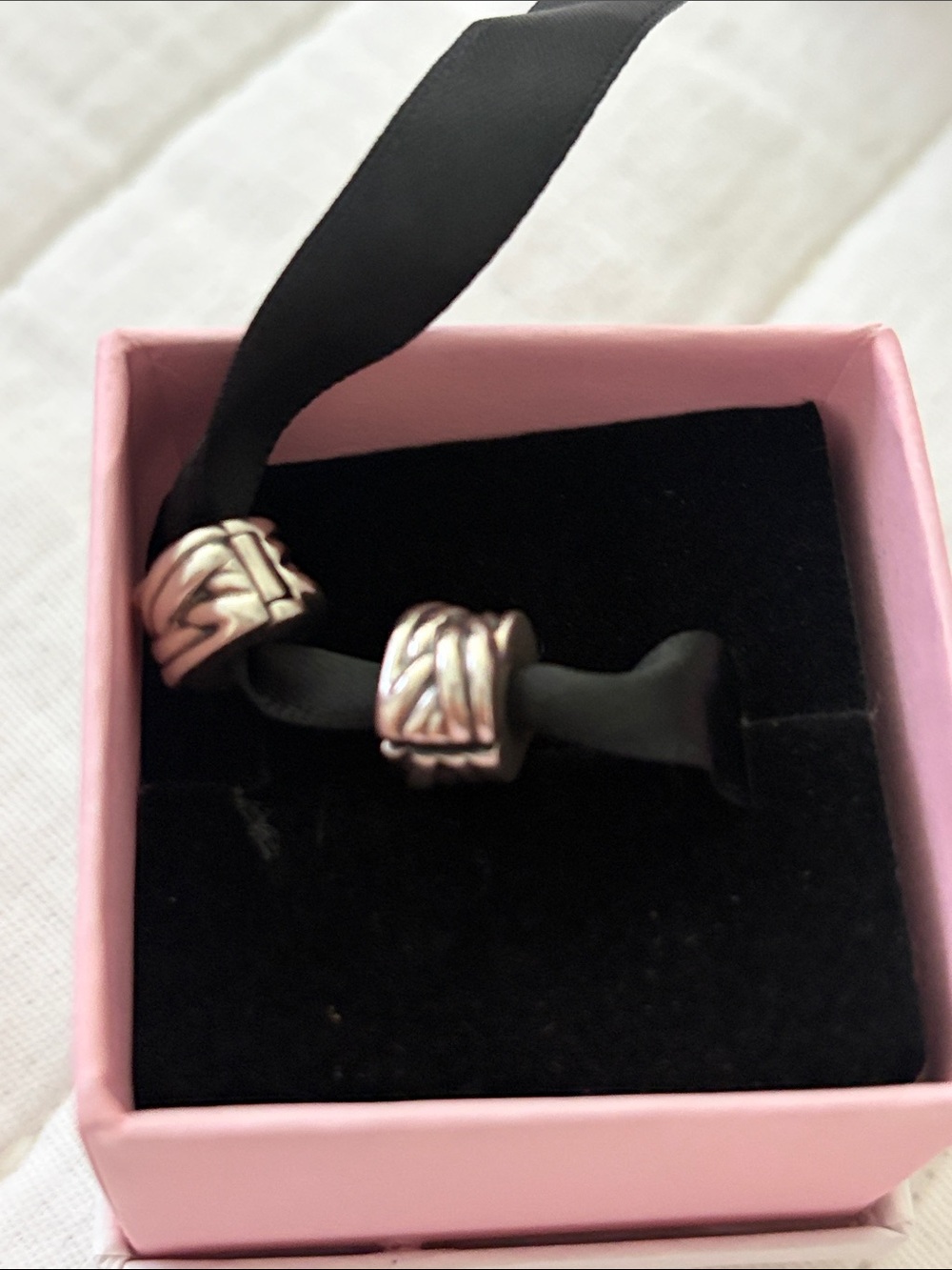 Pandora charm Silver-Tone Braided Accent Spacer Beads - Women's Jewelry